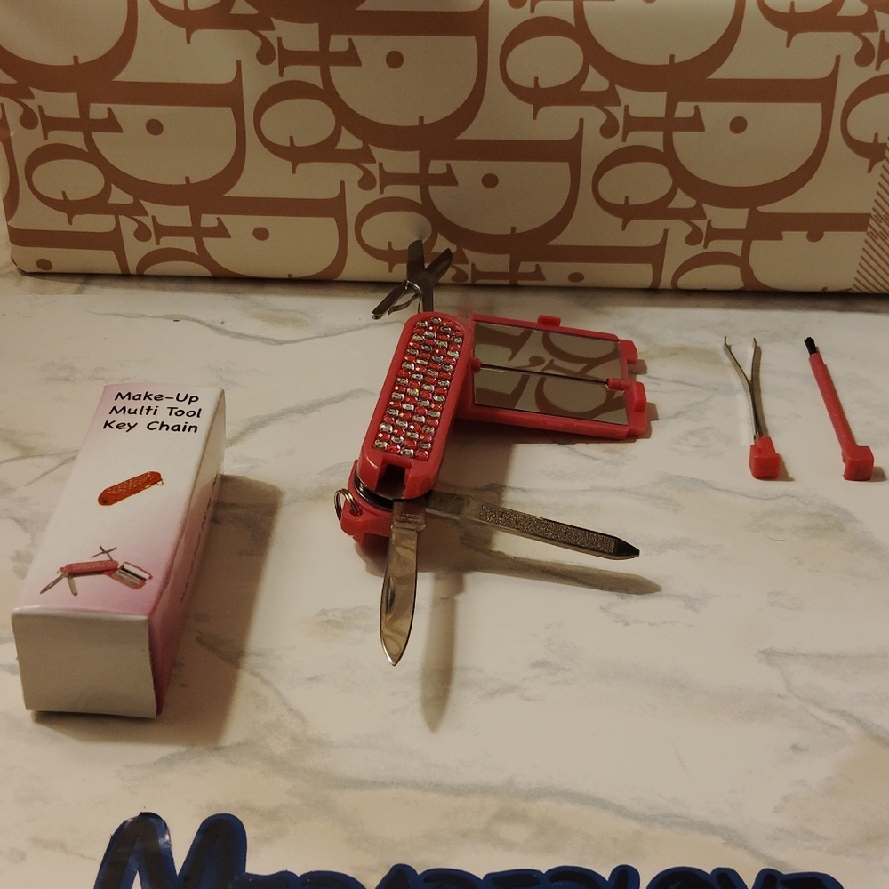 Red Multi-Tool Keychain with Rhinestones